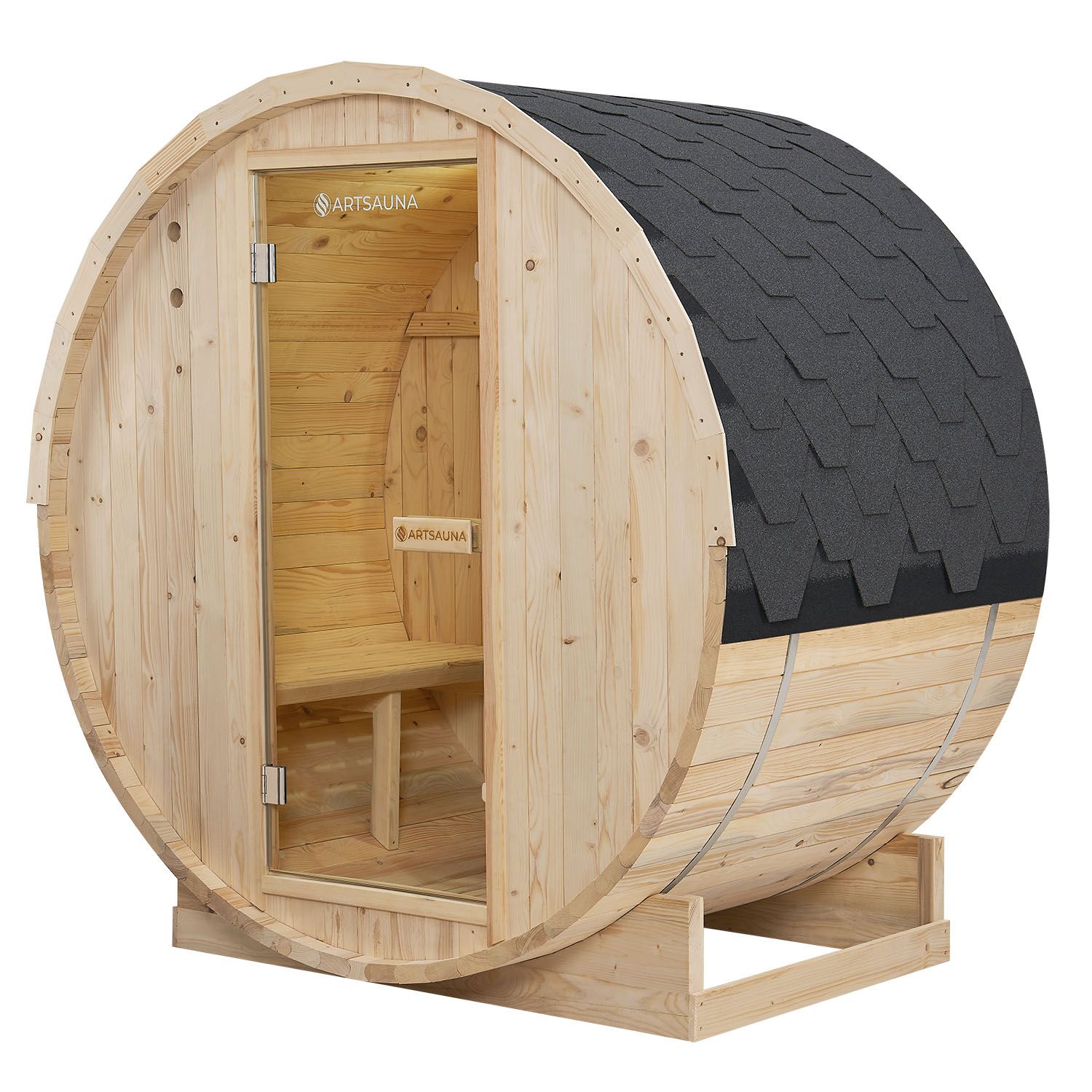 Juskys Venkovní sudová sauna Spitzbergen M délka 120 cm průměr 190 cm (3,6 kW)